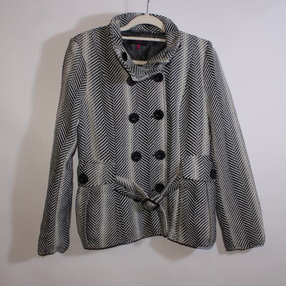 NEU Look Black And White Striped Button Up Jacket Size L - Picture 1 of 4